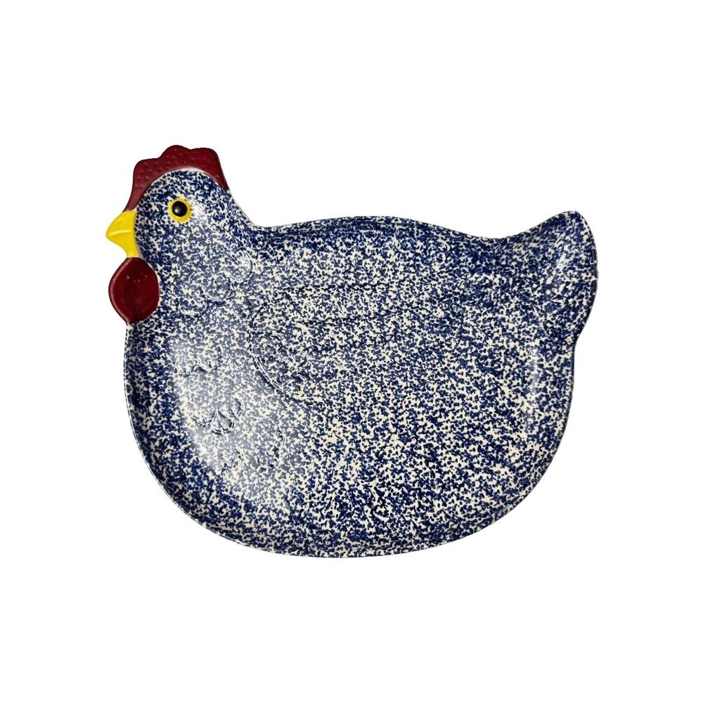Vintage Doranne of California 640 Chicken Hen Platter Blue Spongeware 17" EUC